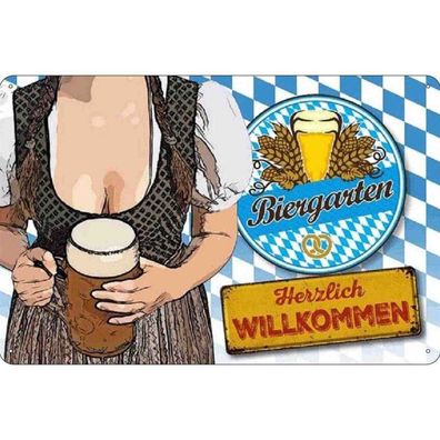 vianmo Blechschild 20x30 cm gewölbt Essen Trinken Biergarten Willkommen Bayern