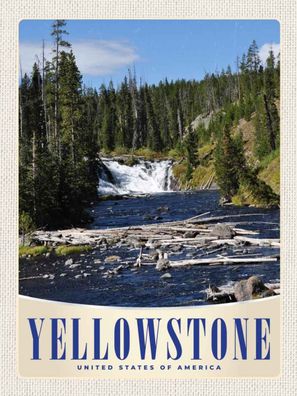 Holzschild 30x40 cm - Yellowstone Wasserfall Gebirge Natur