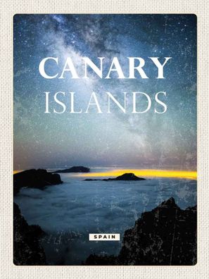 Holzschild 30x40 cm - Canary islands Spain Nacht Sterne