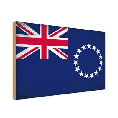 vianmo Holzschild Holzbild 30x40 cm Cookinseln Island Fahne Flagge