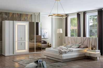 Schlafzimmer Set Luxus Bett 2x Nachttisch Kleiderschrank 4tlg Möbel