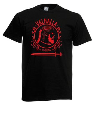 Herren T-Shirt Valhalla kommt mit skandinavischen Knoten und Schwert Motiv