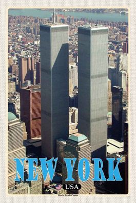 Holzschild 20x30 cm - New York USA World Trade Center