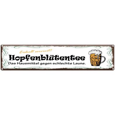 Blechschild 46x10 cm - Bier Hopfenblütentee Hausmittel