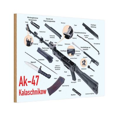 Holzschild 20x30 cm - Gewehr AK-47 Kalaschnikow Einzelteile