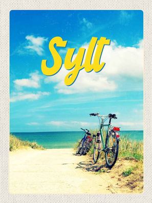 Blechschild 30x40 cm - Sylt Strand Meer Sand Sommer Fahrrad