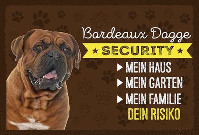 Holzschild 20x30 cm - Bordeaux Dogge Security dein Risiko