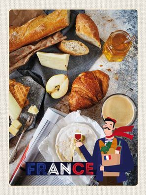 Blechschild 30x40 cm - Frankreich Camembert Croissant Birne