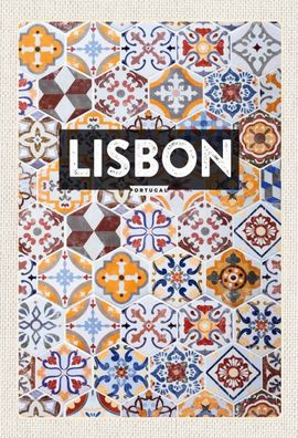 Holzschild 20x30 cm - Lisbon Portugal Mosaik Kunst