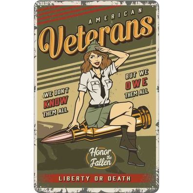 Blechschild 20x30 cm - Pinup American veterans liberty