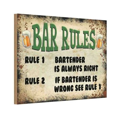 Holzschild 20x30 cm - Bier Bar Rules Bartender always