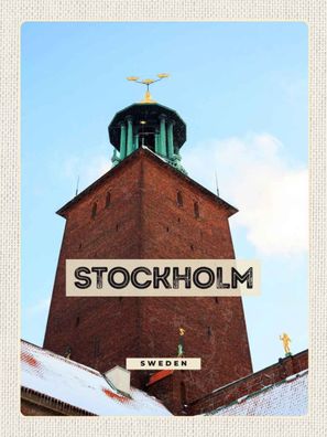Holzschild 30x40 cm - Stockholm Schweden Schnee Reise