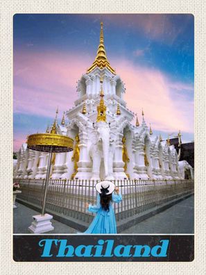 Holzschild 30x40 cm - Thailand Wait Traimit golden Kloster