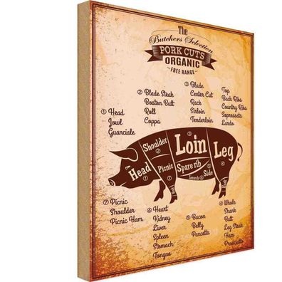 Holzschild 20x30 cm - Schwein Pork cuts Organic Metzgerei