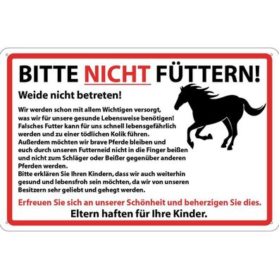 vianmo Blechschild 30x40 cm gewölbt Warnung Bitte nicht füttern Pferde