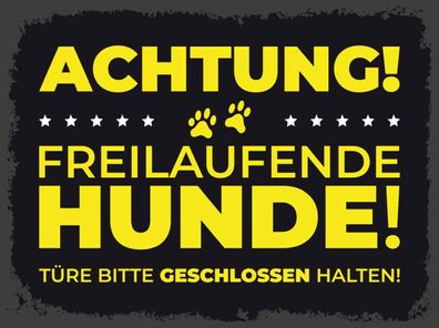 vianmo Blechschild 30x40 cm gewölbt Warnung Achtung freilaufende Hunde