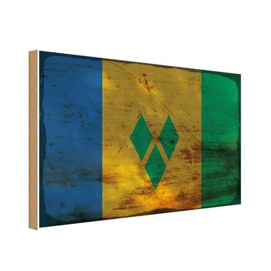 vianmo Holzschild Holzbild 20x30 cm Saint Vincent Grenadinen Fahne Flagge