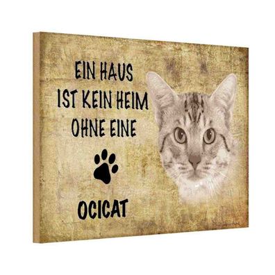 vianmo Holzschild 18x12 cm Tier Ocicat Katze ohne kein Heim