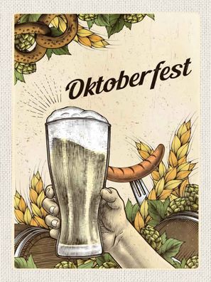Blechschild 30x40 cm - München Oktoberfest Brezel Bier Wurst