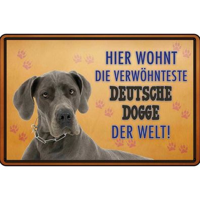 Blechschild 20x30 cm - Hund hier wohnt Deutsche Dogge