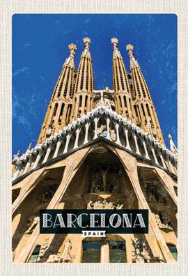 Holzschild 20x30 cm - Barcelona Spanien Reiseziel Trip