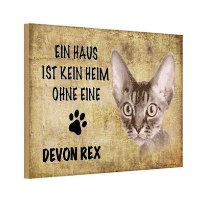 Holzschild 20x30 cm - Devon Rex Katze ohne kein Heim