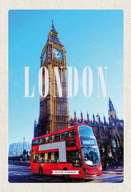 Holzschild 20x30 cm - London red Bus roter Bus Big Ben