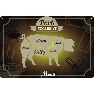 Blechschild 20x30 cm - Fleisch Schnitte Pork exklusive Menü