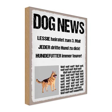 Holzschild 30x40 cm - Dog news Leesie heiratet zum 3