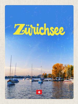 Holzschild 30x40 cm - Zürich See Natur Boote Bootstrip
