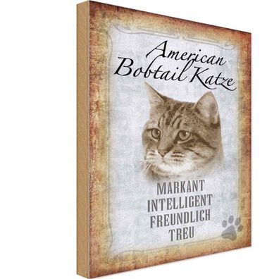 Holzschild 18x12 cm - American Bobtail Katze Geschenk