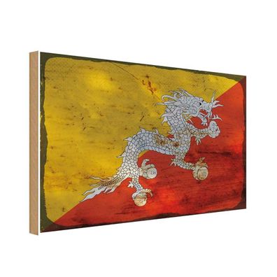 vianmo Holzschild Holzbild 30x40 cm Bhutan Fahne Flagge