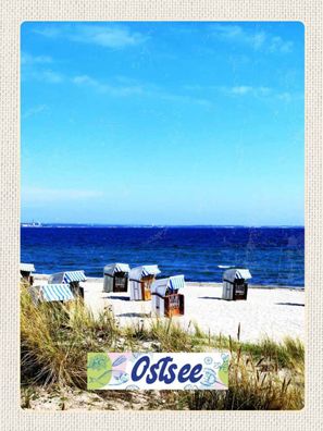 Holzschild 30x40 cm - Ostsee Strand Ebbe und Flut Strandkorb