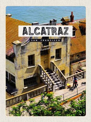 Holzschild 30x40 cm - Alcatraz San Fancisco Meer