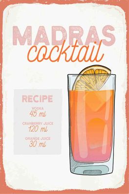 Holzschild 20x30 cm - Madras Cocktail Recipe Vodka