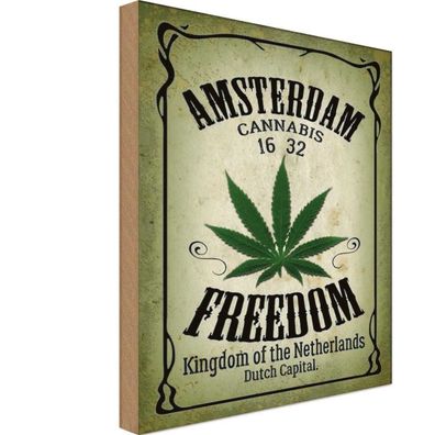 Holzschild 18x12 cm - Cannabis Amsterdam freedom Kingdom
