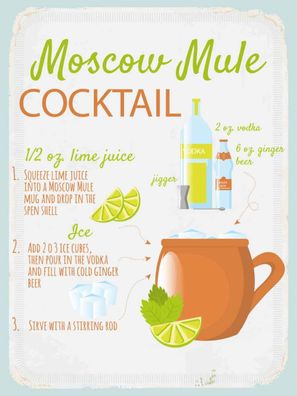 vianmo Holzschild 30x40 cm Essen Trinken Moscow Mule Cocktail Recipe