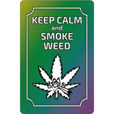 Blechschild 20x30 cm - keep calm and smoke weed