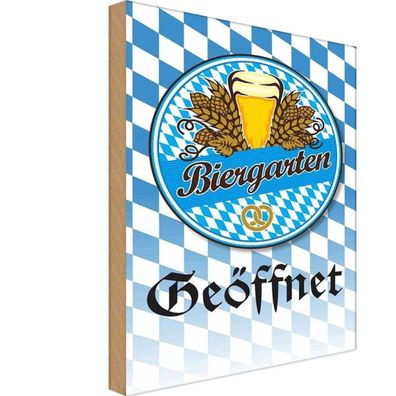 Holzschild 20x30 cm - Biergarten Bier Brezel Bayern