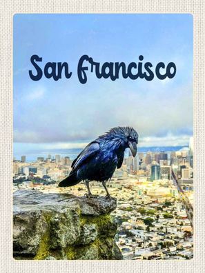 Blechschild 30x40 cm - San Francisco Aussicht auf Stadt Rabe