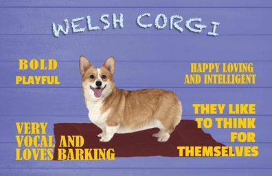 vianmo Holzschild 20x30 cm Tier Welsh Corgi Hund bold playful