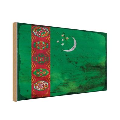 vianmo Holzschild Holzbild 30x40 cm Turkmenistan Fahne Flagge