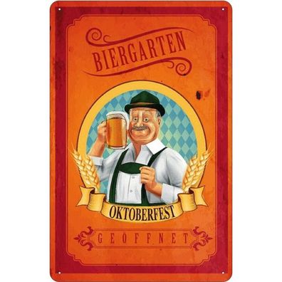 Blechschild 18x12 cm - Biergarten geöffnet Oktoberfest
