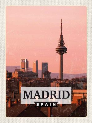 Holzschild 30x40 cm - Madrid Spanien Retro Architektur