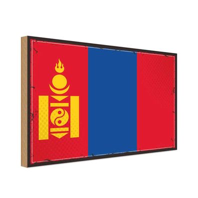 vianmo Holzschild Holzbild 30x40 cm Mongolei Fahne Flagge
