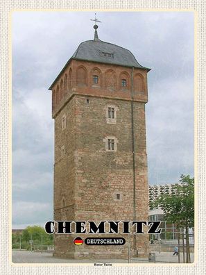 Blechschild 30x40 cm - Chemnitz Deutschland Roter Turm
