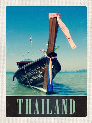 Holzschild 30x40 cm - Thailand Meer blaues Meer Boot Natur
