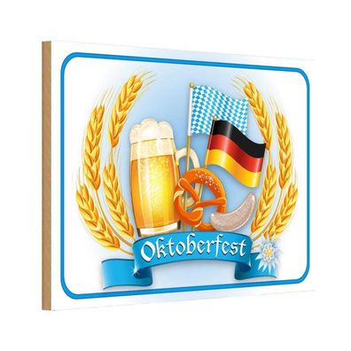 vianmo Holzschild 18x12 cm Essen Trinken Oktoberfest Bier Brezel Wurst