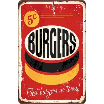 Blechschild 20x30 cm - burgers best in town Fast food