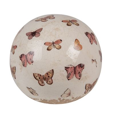 Clayre & Eef Dekorationsball Ø 12x12 cm Beige Rosa Keramik Schmetterling